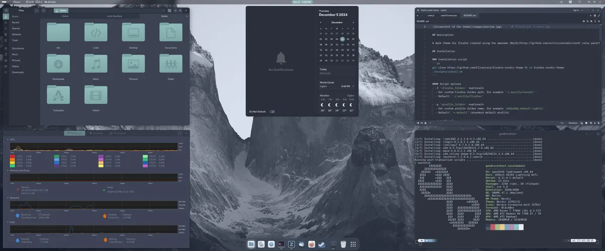 Fedora Linux desktop with GNOME